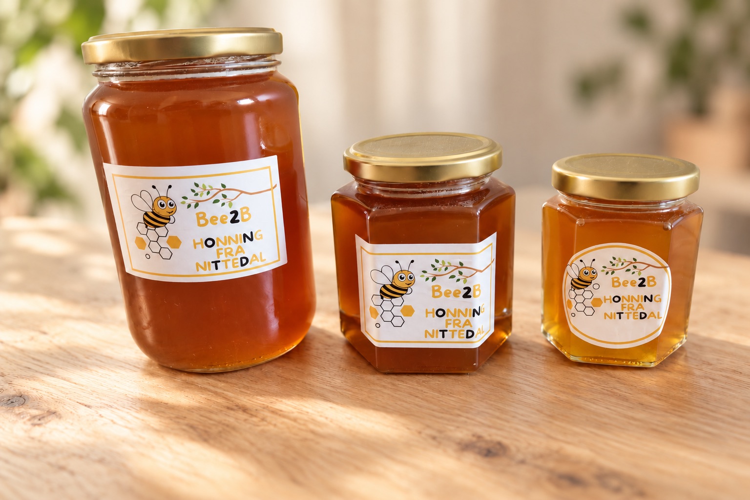 Honningglass fra Bee2B i 1 kg, 500 g og 250 g